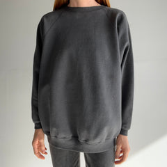 1990s Faded Black to Gray/Deep Gray Low Pit Relaxed Fit Sweatshirt