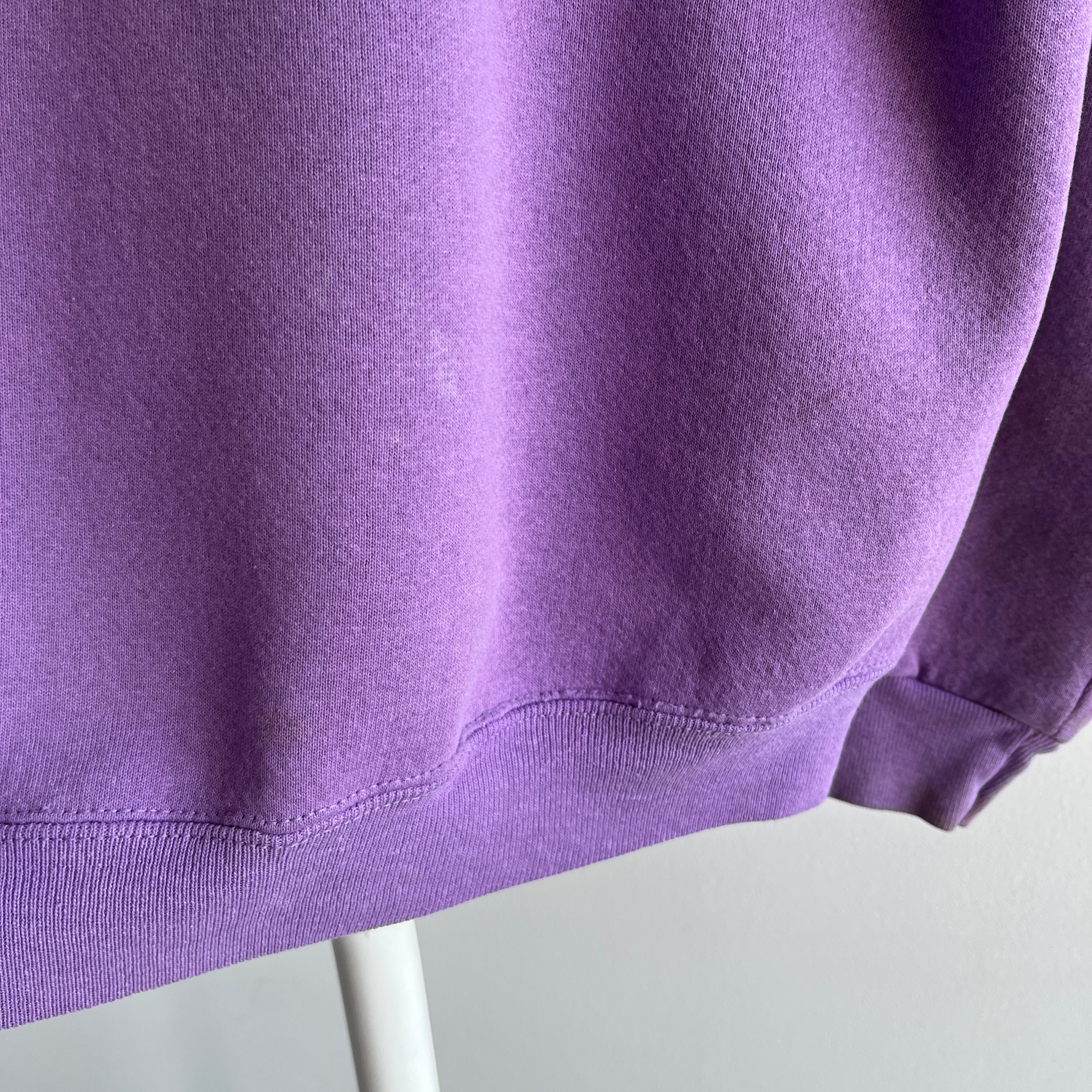 1980s Delightfully stained Lavender Russell Sweatshirt with a Single V