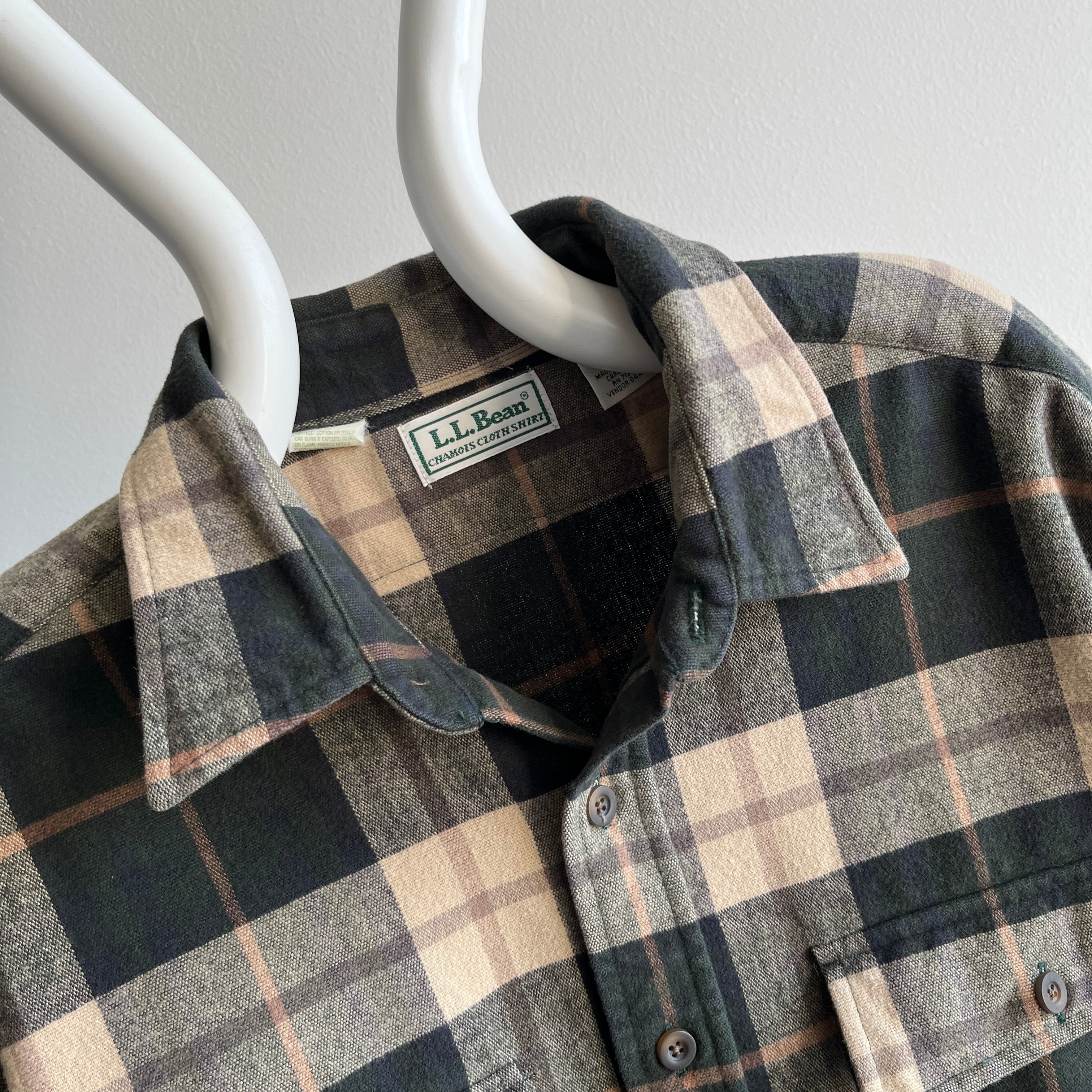 1990s L.L. Bean Larger and Longer Neutral Plaid Flannel