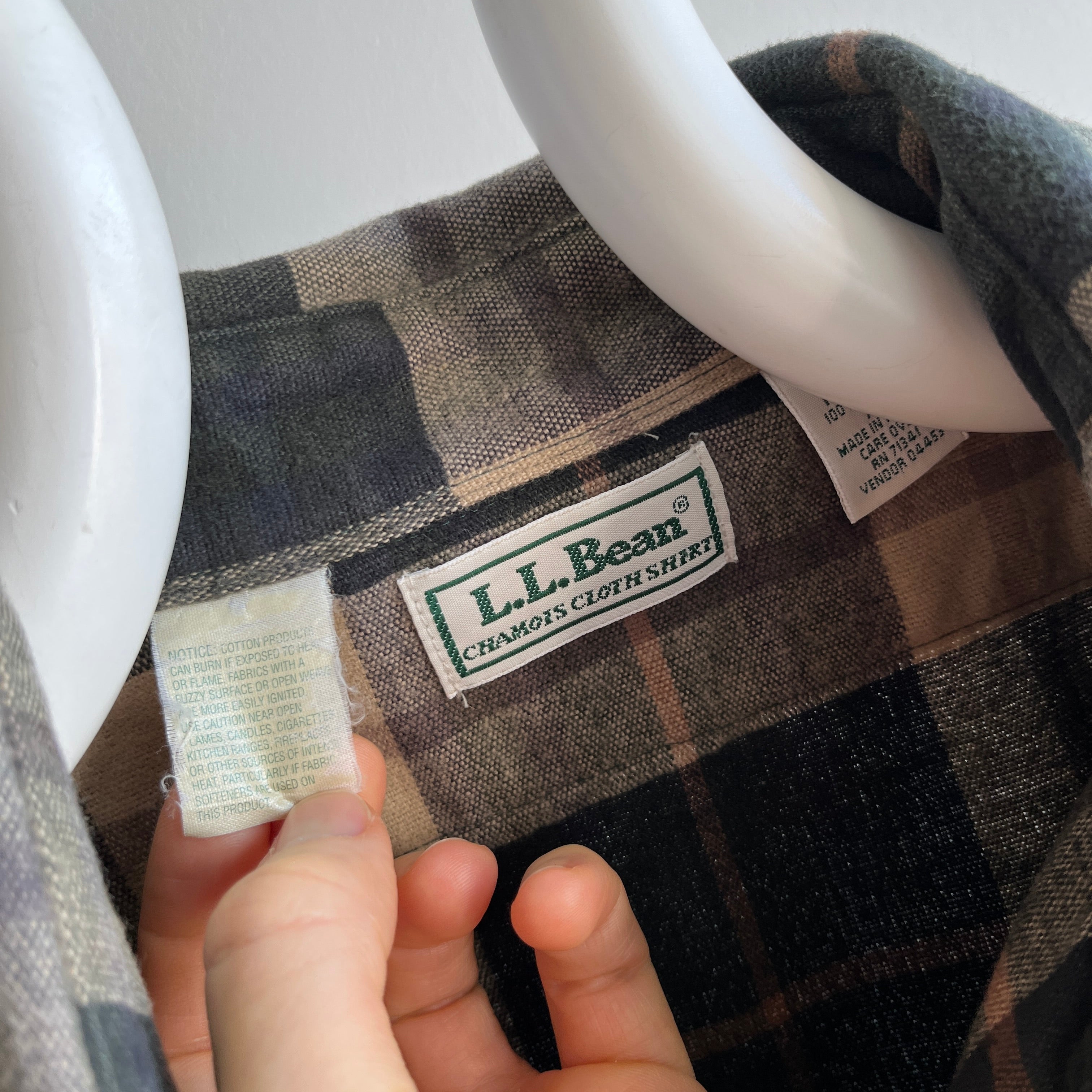 1990s L.L. Bean Larger and Longer Neutral Plaid Flannel