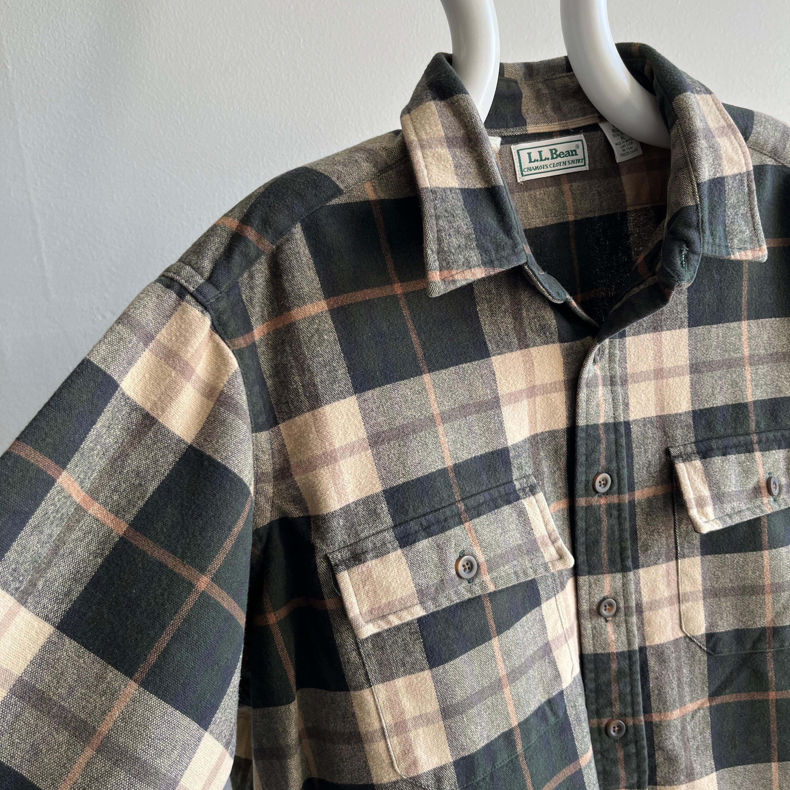 1990s L.L. Bean Larger and Longer Neutral Plaid Flannel