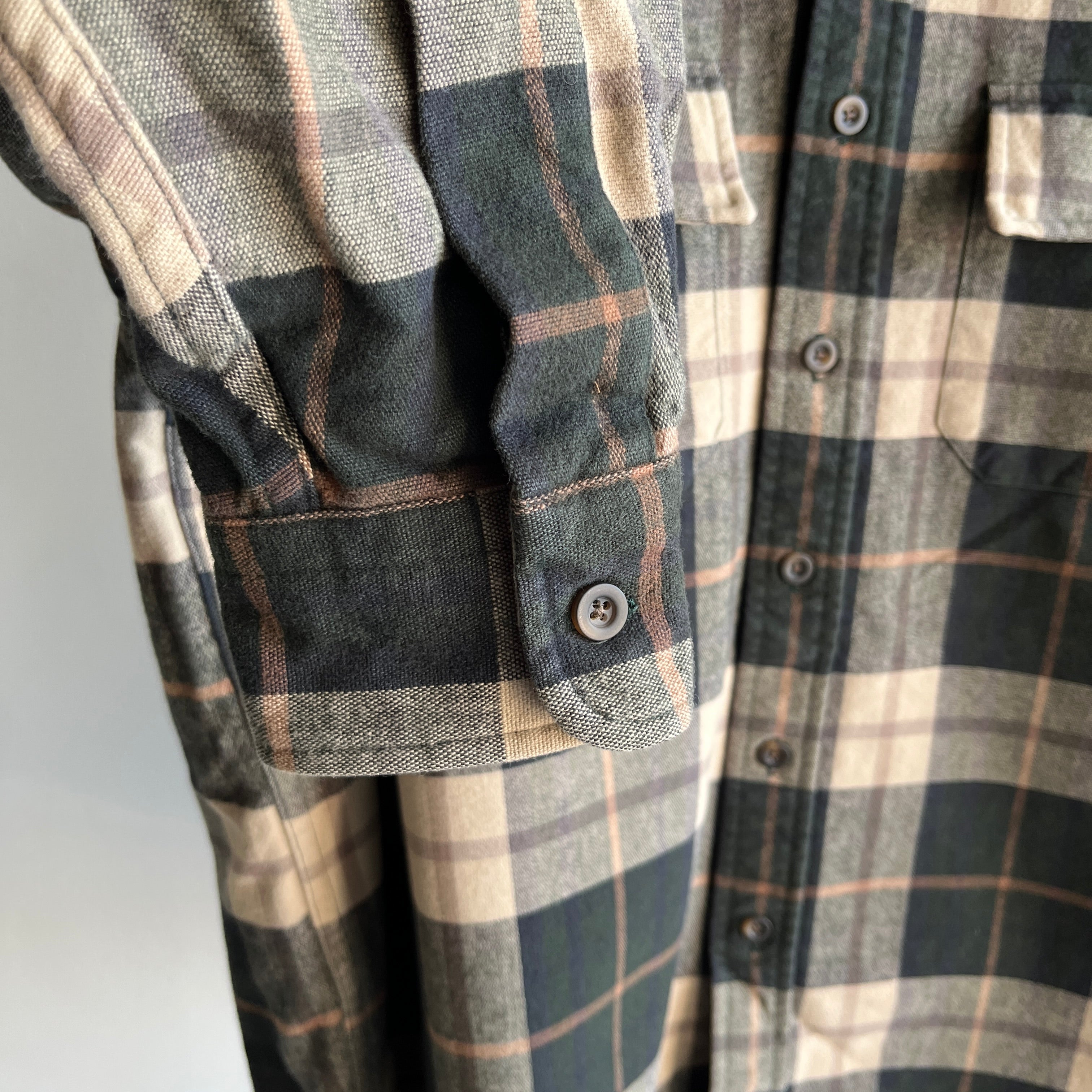 1990s L.L. Bean Larger and Longer Neutral Plaid Flannel