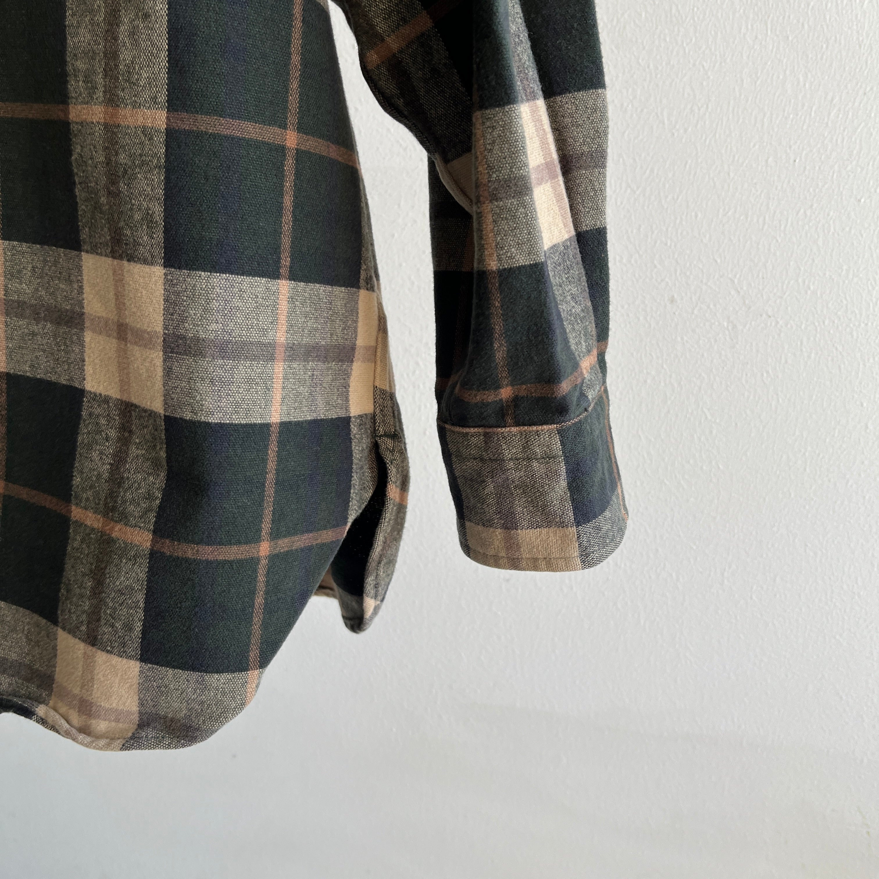 1990s L.L. Bean Larger and Longer Neutral Plaid Flannel