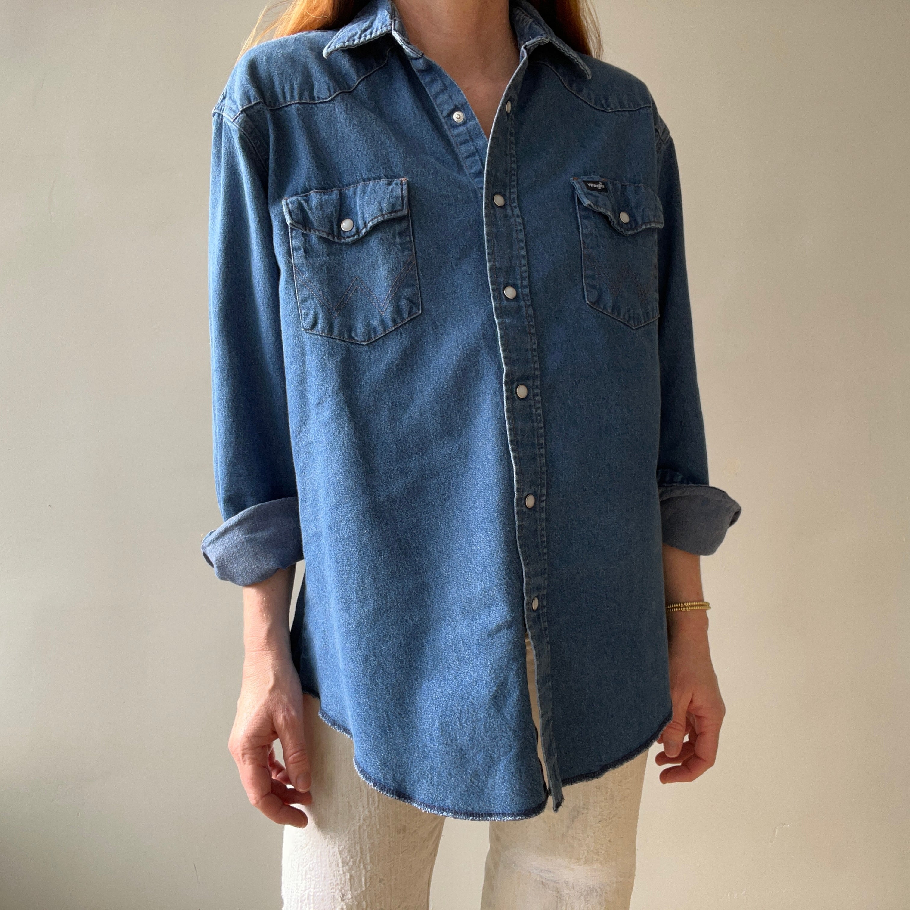 1990s Wrangler Denim Western Snap Front Shirt