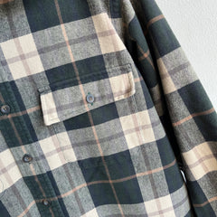 1990s L.L. Bean Larger and Longer Neutral Plaid Flannel