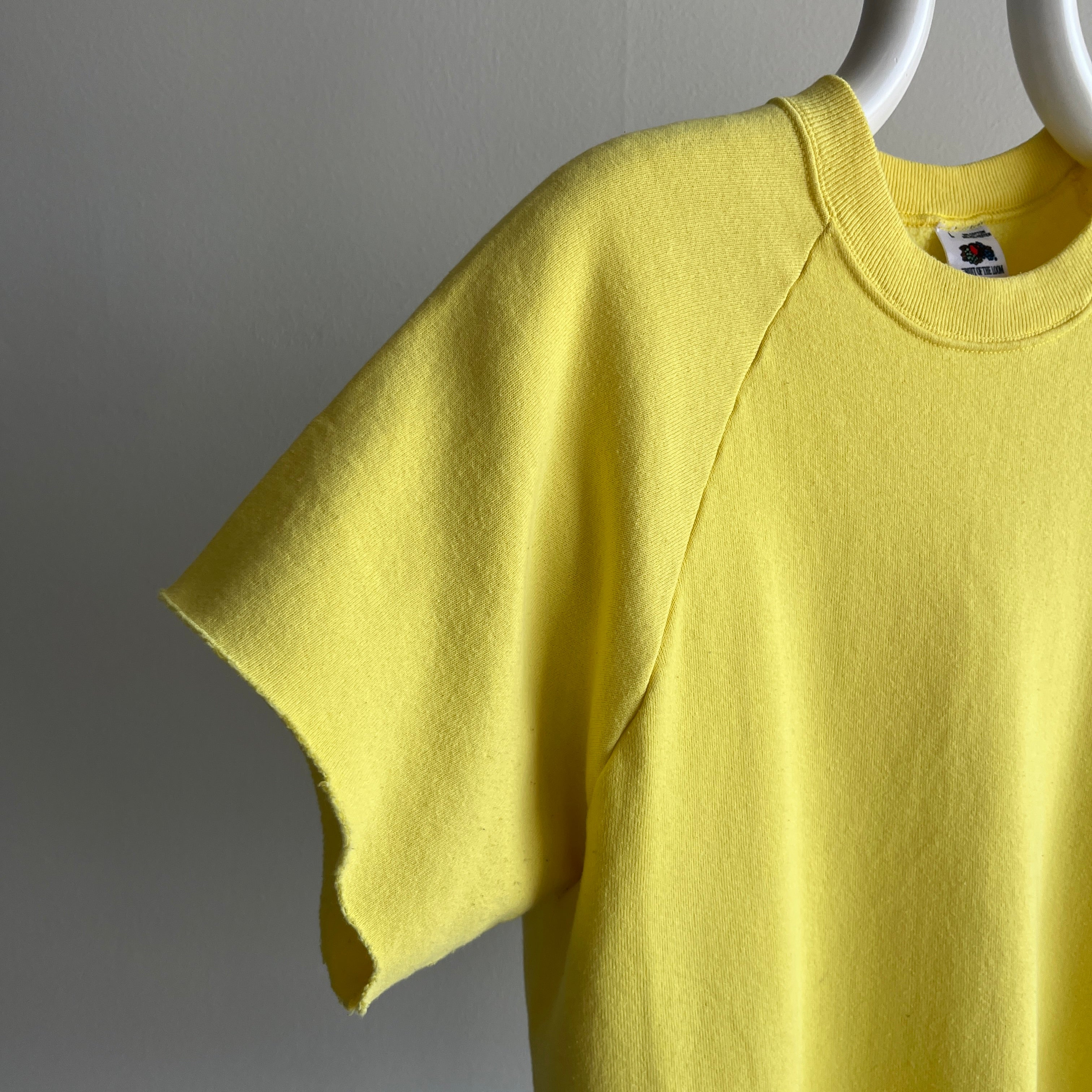 1980s Canary Yellow Cut Sleeve Warm Up Sweatshirt