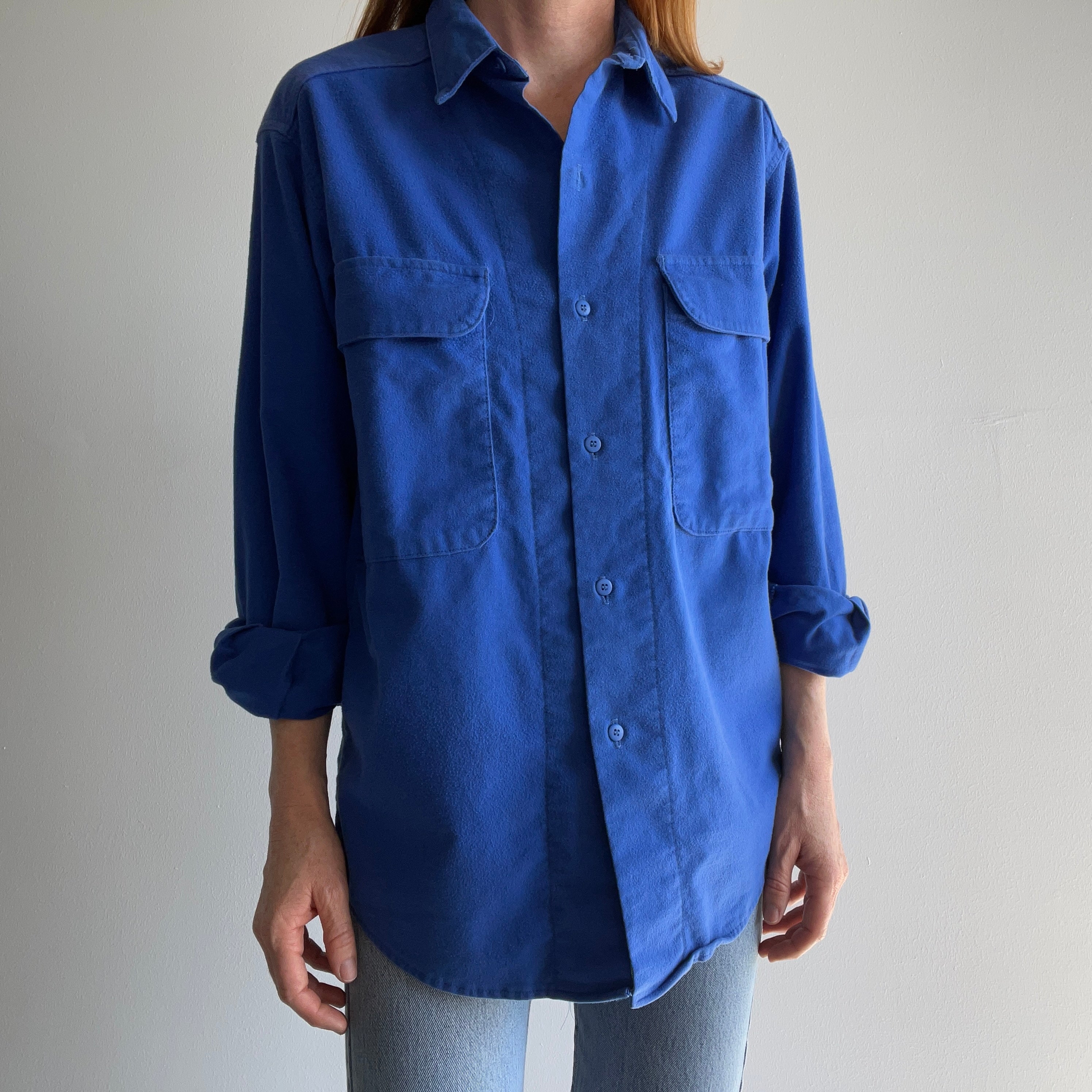 1980s Unique Soft Bright Blue Flannel by Five Brothers