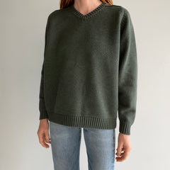 2000s Lands' End Forest Green Cotton Sweater - Made In Japan