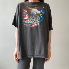 1987 Faded Black 3D Emblem Harley T Shirt - V COLLECTIBLE