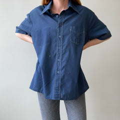 1970's Navy Short Sleeve Button Up