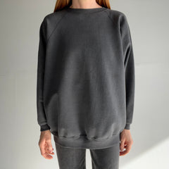 1990s Faded Black to Gray/Deep Gray Low Pit Relaxed Fit Sweatshirt
