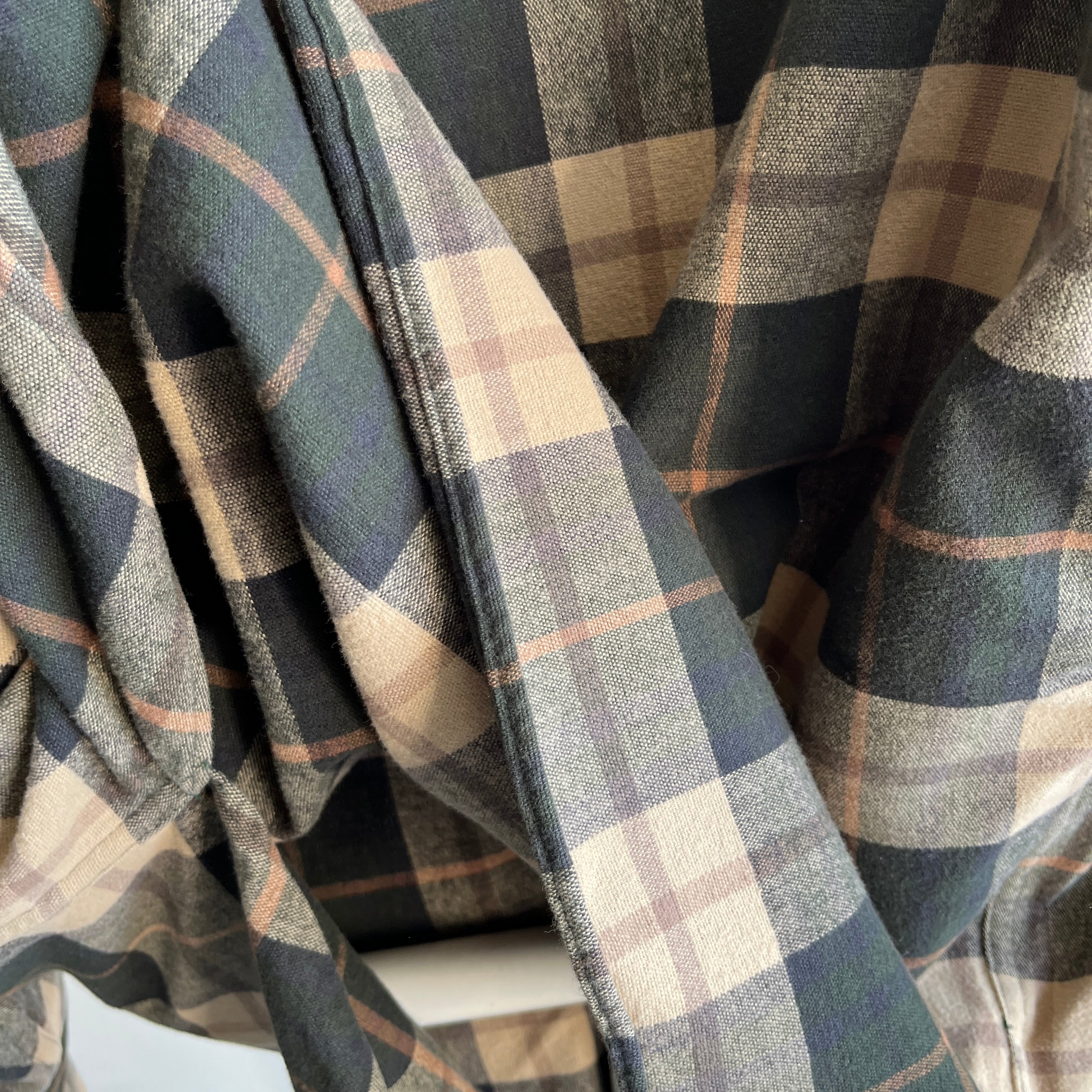 1990s L.L. Bean Larger and Longer Neutral Plaid Flannel