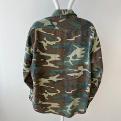 1980s Prentiss Outdoors Lightweight Cotton Camo Flannel with Paint Staining