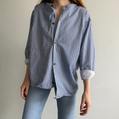 1970s French Workwear Cotton Striped Shirt with Misaligned Buttons