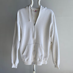 1980s Blank White Zip Up Hoodie By Jerzees