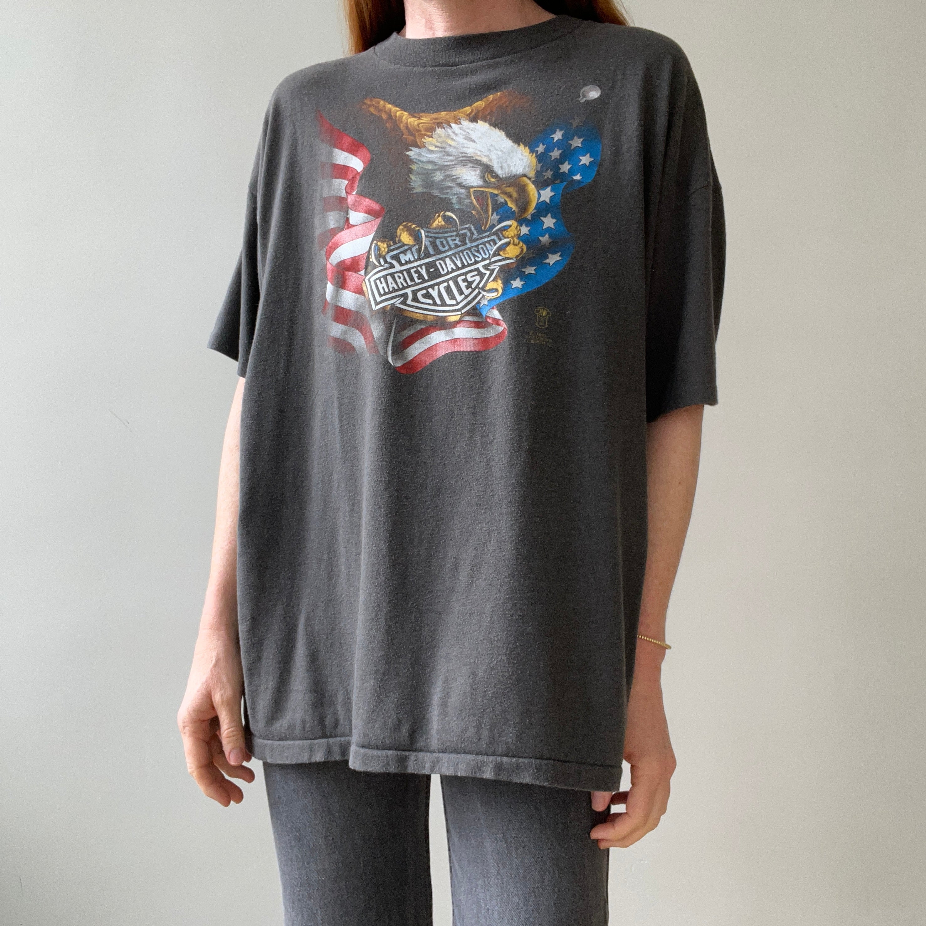 1987 Faded Black 3D Emblem Harley T Shirt - V COLLECTIBLE