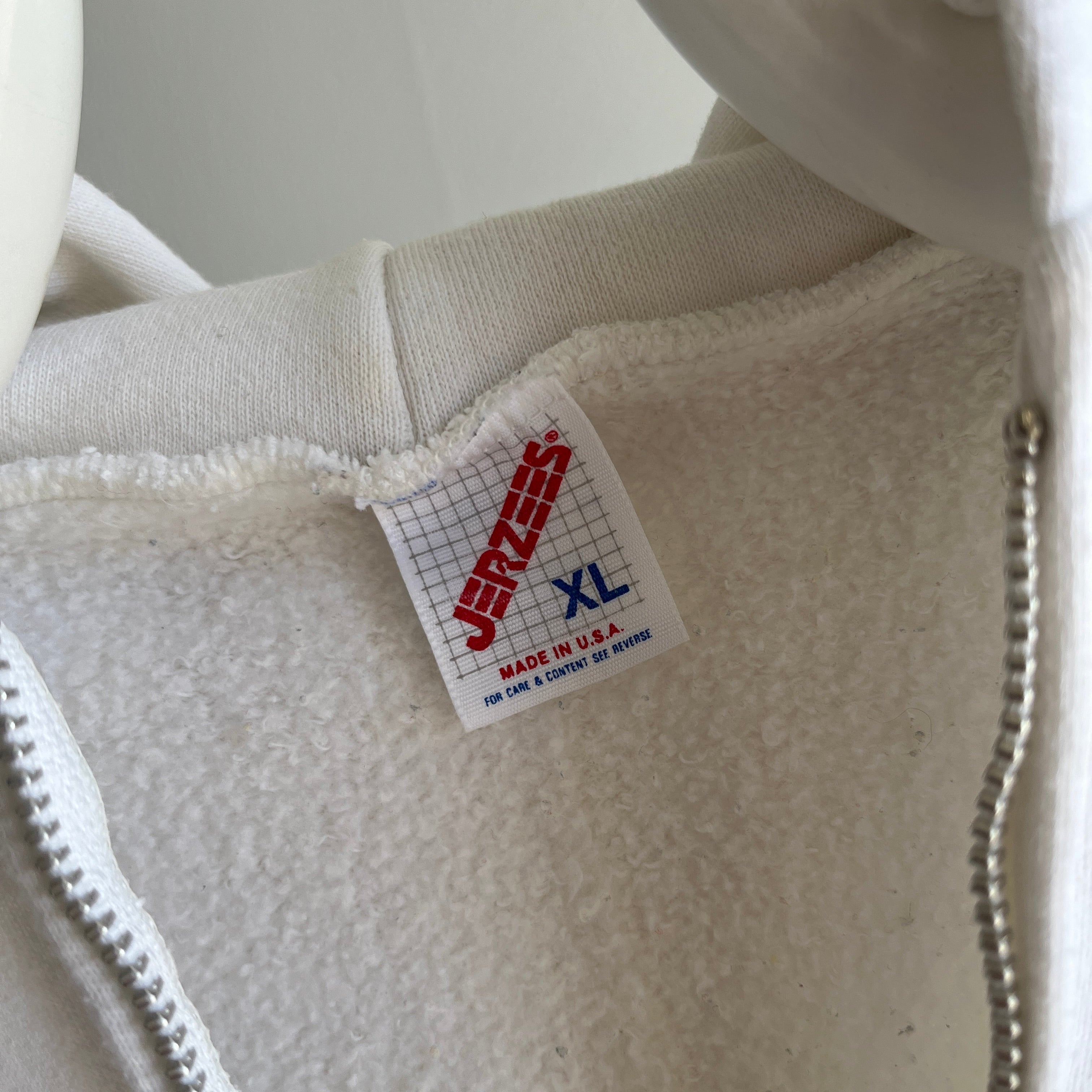 1980s Blank White Zip Up Hoodie By Jerzees