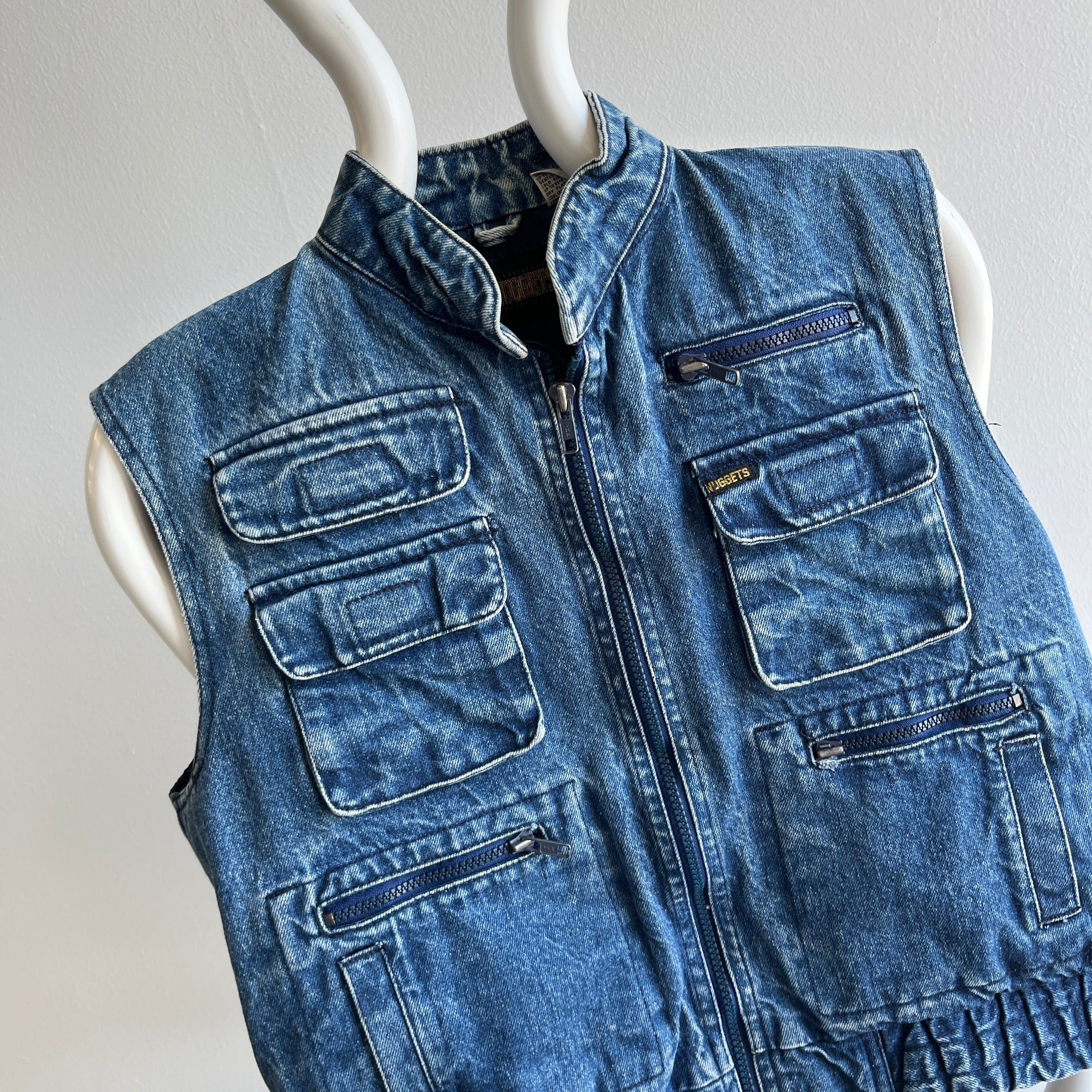 1980s Kids L Denim Vest with The COOLEST Pocket on the Back