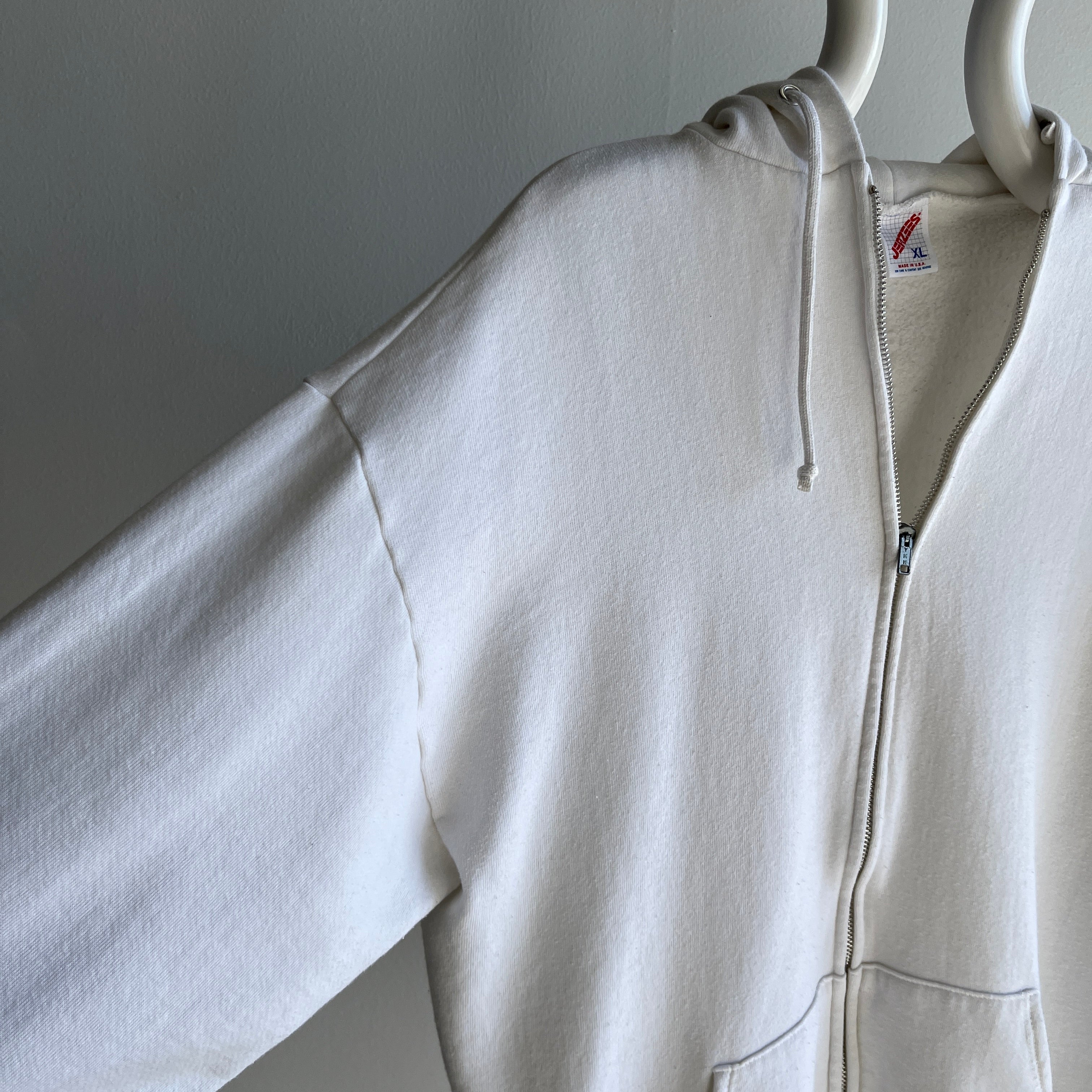 1980s Blank White Zip Up Hoodie By Jerzees