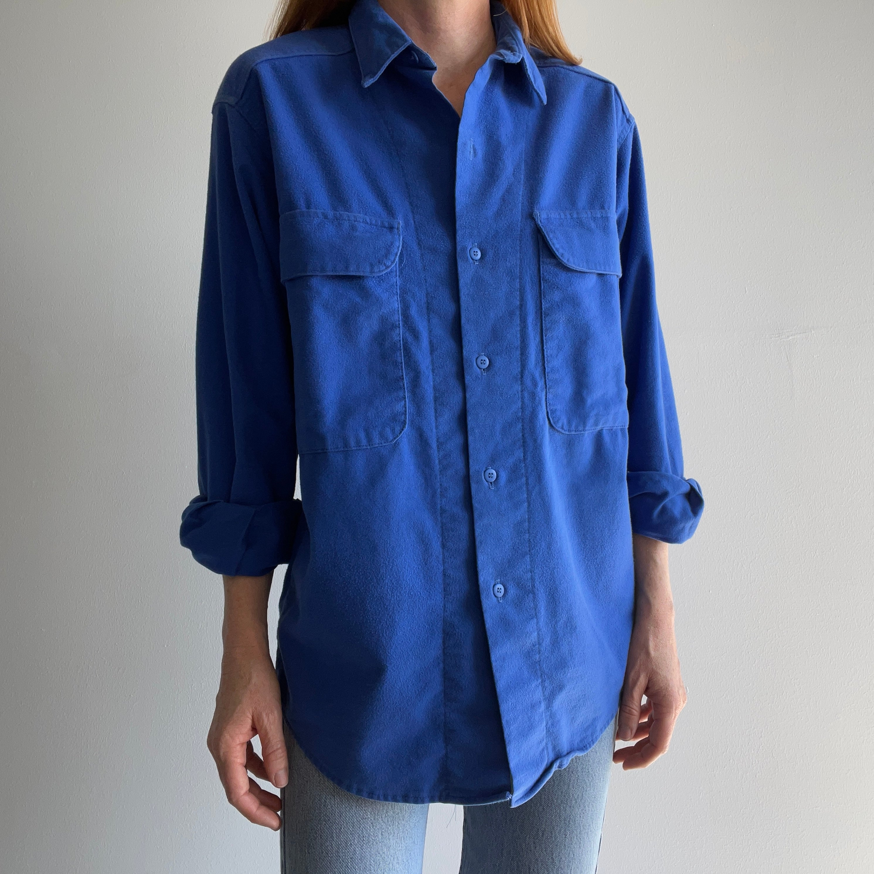 1980s Unique Soft Bright Blue Flannel by Five Brothers