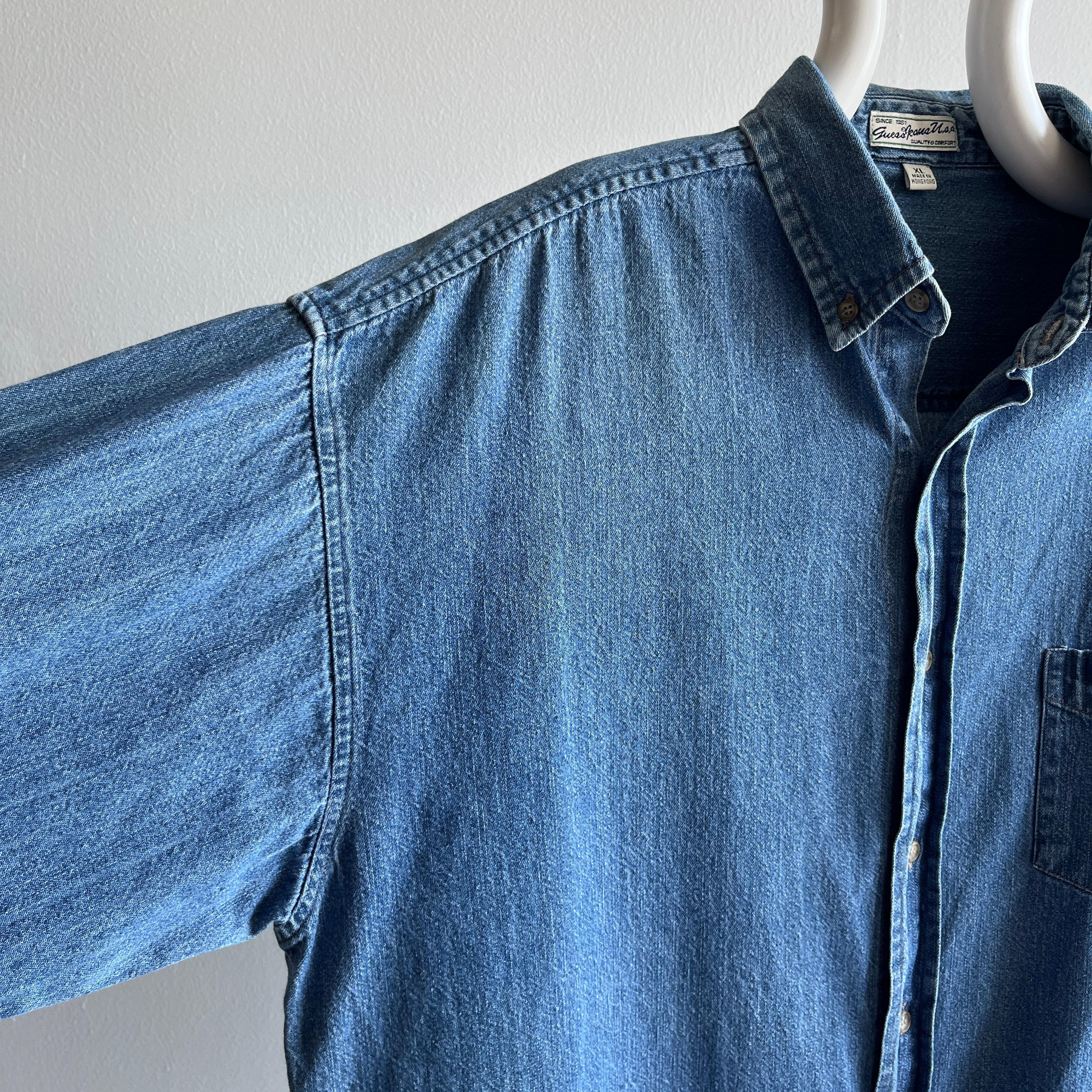 1990/2000s Guess Jeans Denim Button Down Shirt with Sun Fading