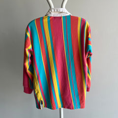1980s Slim Fit Vertical Striped Rugby Shirt