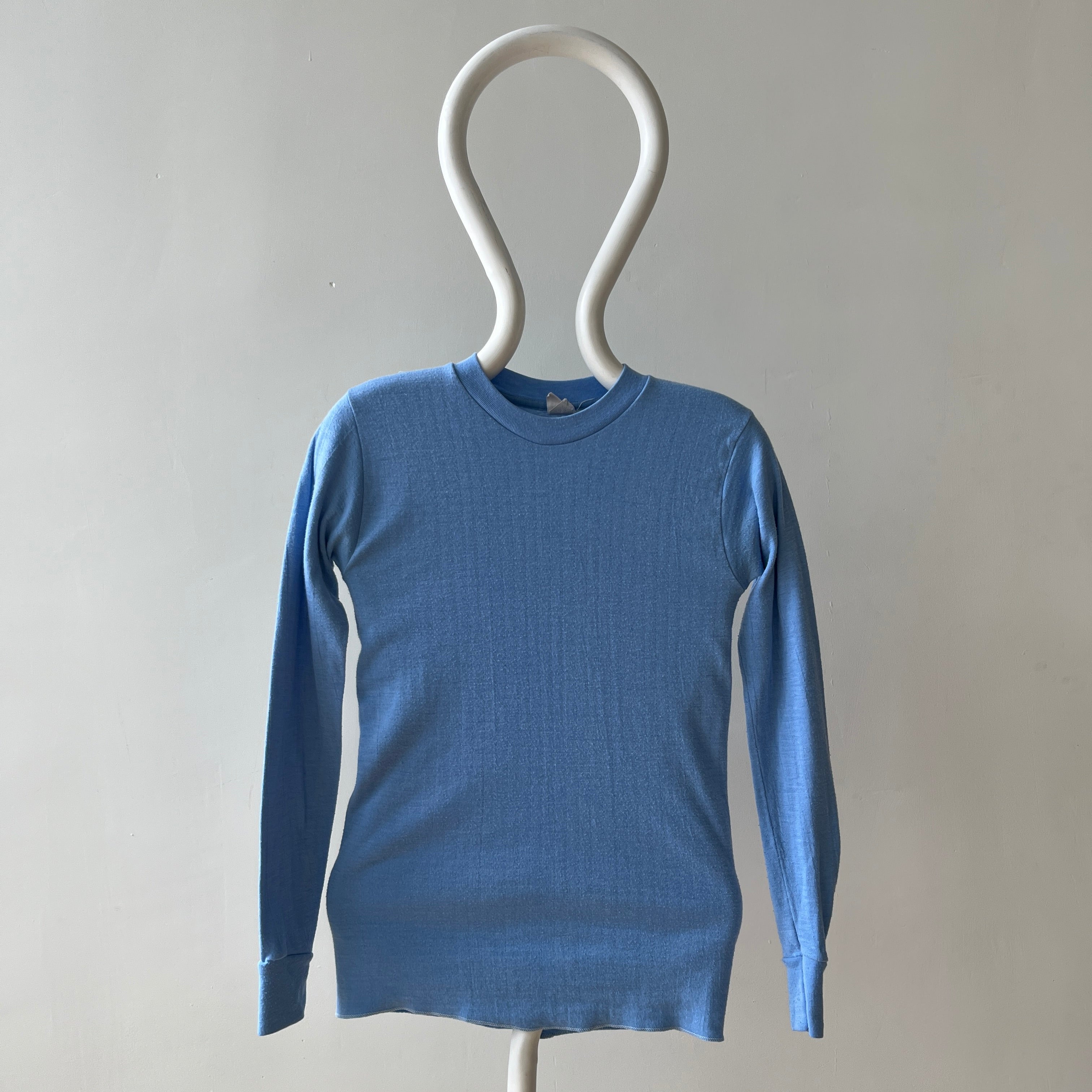 1970s Baby Blue Thermal Style Long Sleeve T Shirt