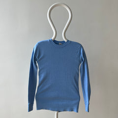 1970s Baby Blue Thermal Style Long Sleeve T Shirt