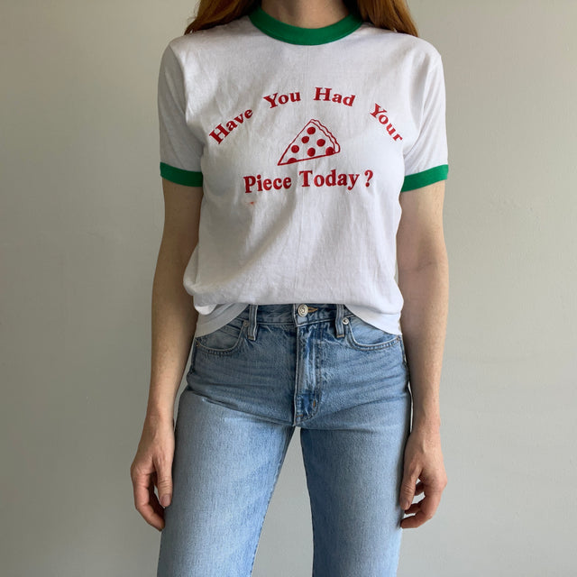 1980s Have you had piece today? Front and Back Pizza Ring T-Shirt