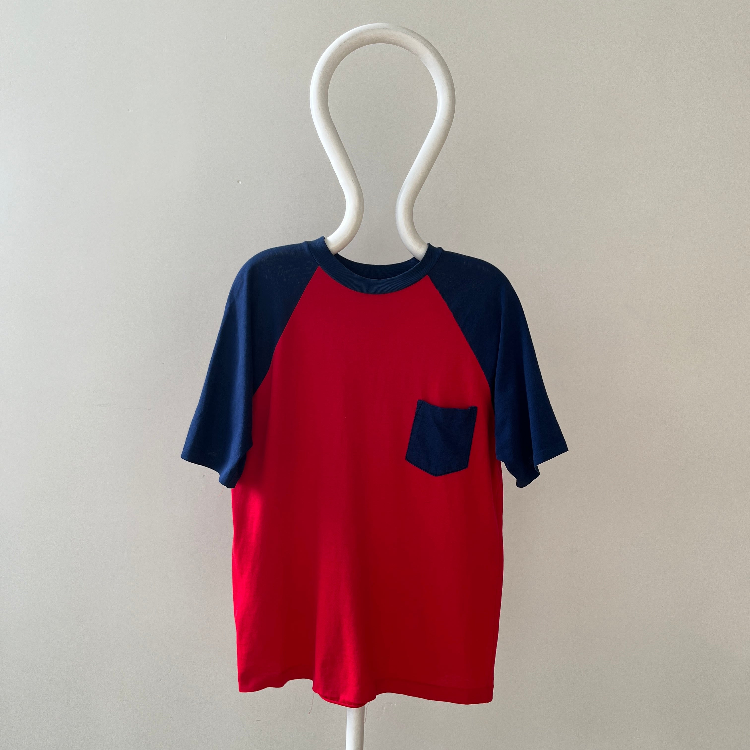 1970s Two Tone Red and Blue Pocket T Shirt