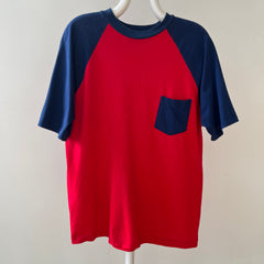 1970s Two Tone Red and Blue Pocket T Shirt