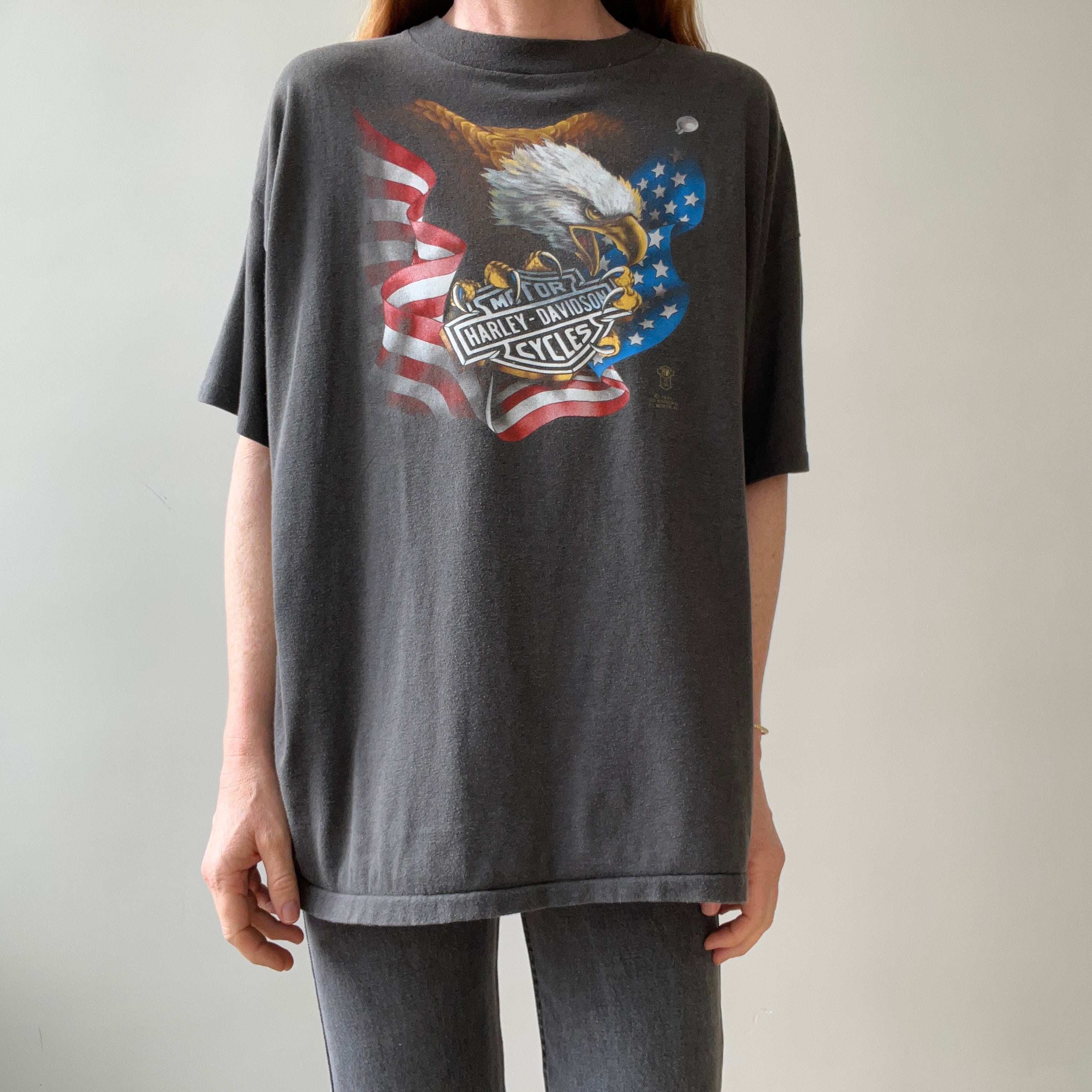 1987 Faded Black 3D Emblem Harley T Shirt - V COLLECTIBLE