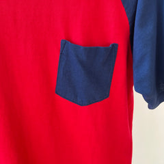 1970s Two Tone Red and Blue Pocket T Shirt