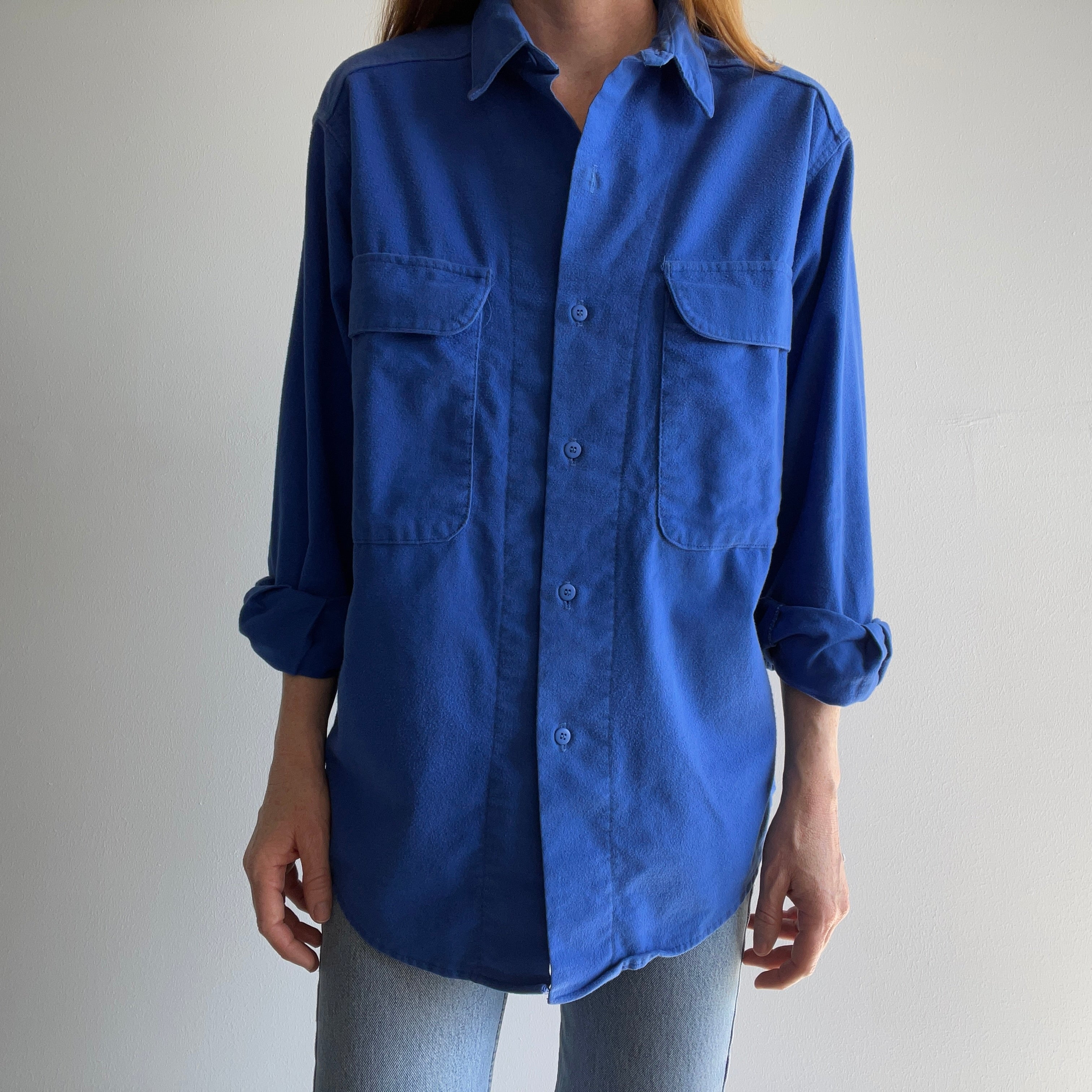 1980s Unique Soft Bright Blue Flannel by Five Brothers