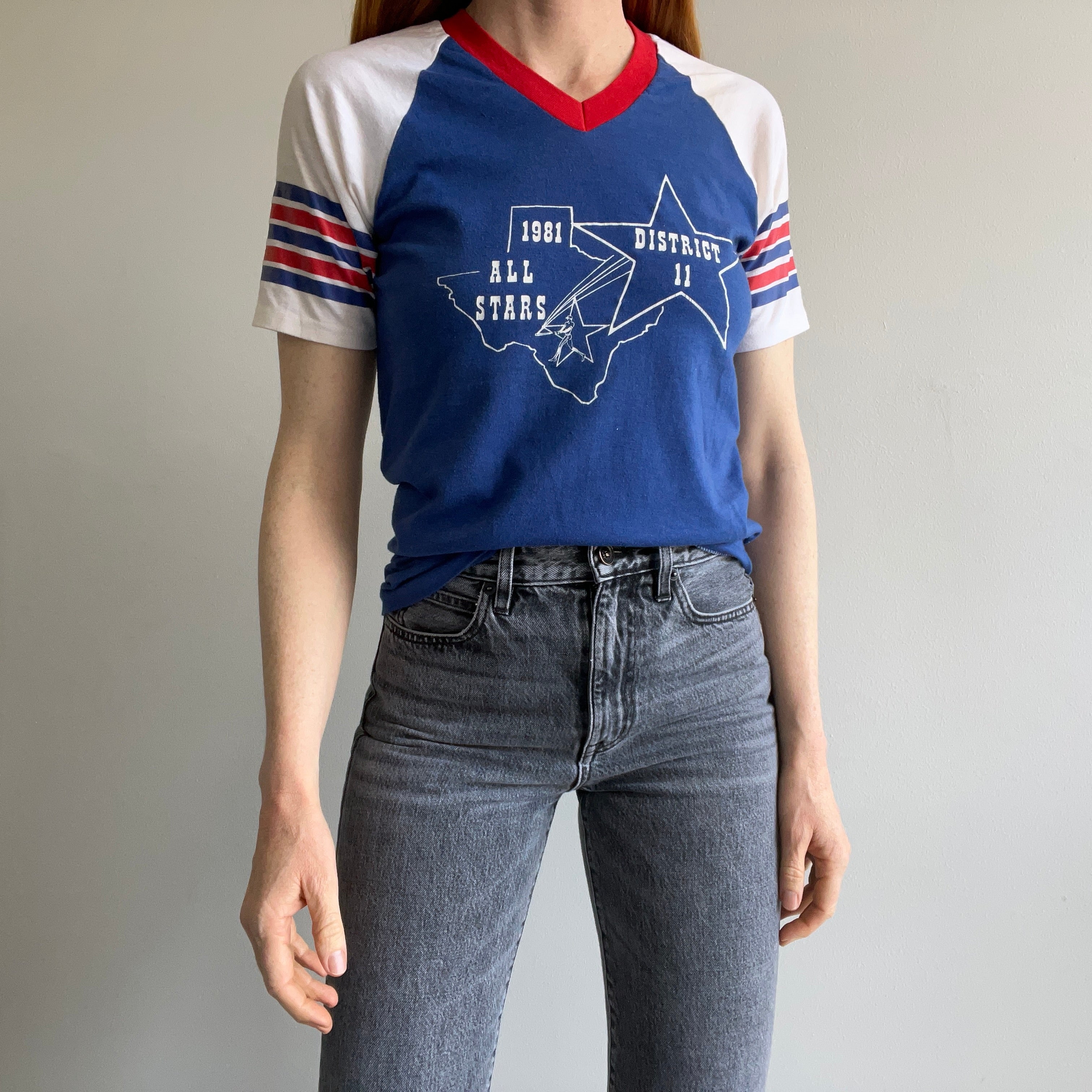 1981 District 11 All Stars V-Neck Baseball T-Shirt