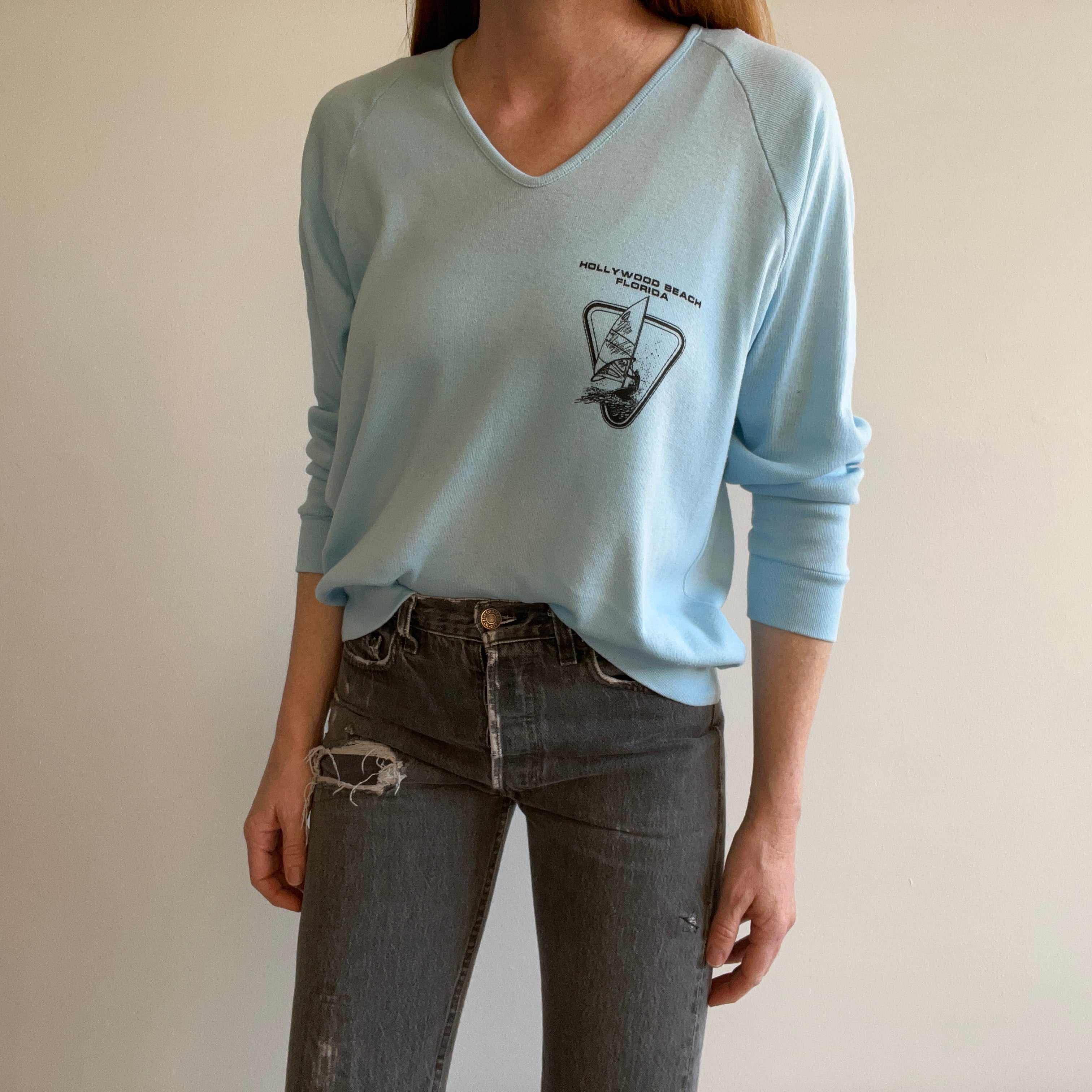 1970s Hollywood Beach, Florida Lightweight V-Neck Sweater