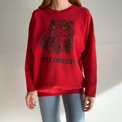 1980s Temple University Hemmed Sleeve Owl Sweatshirt - WORN