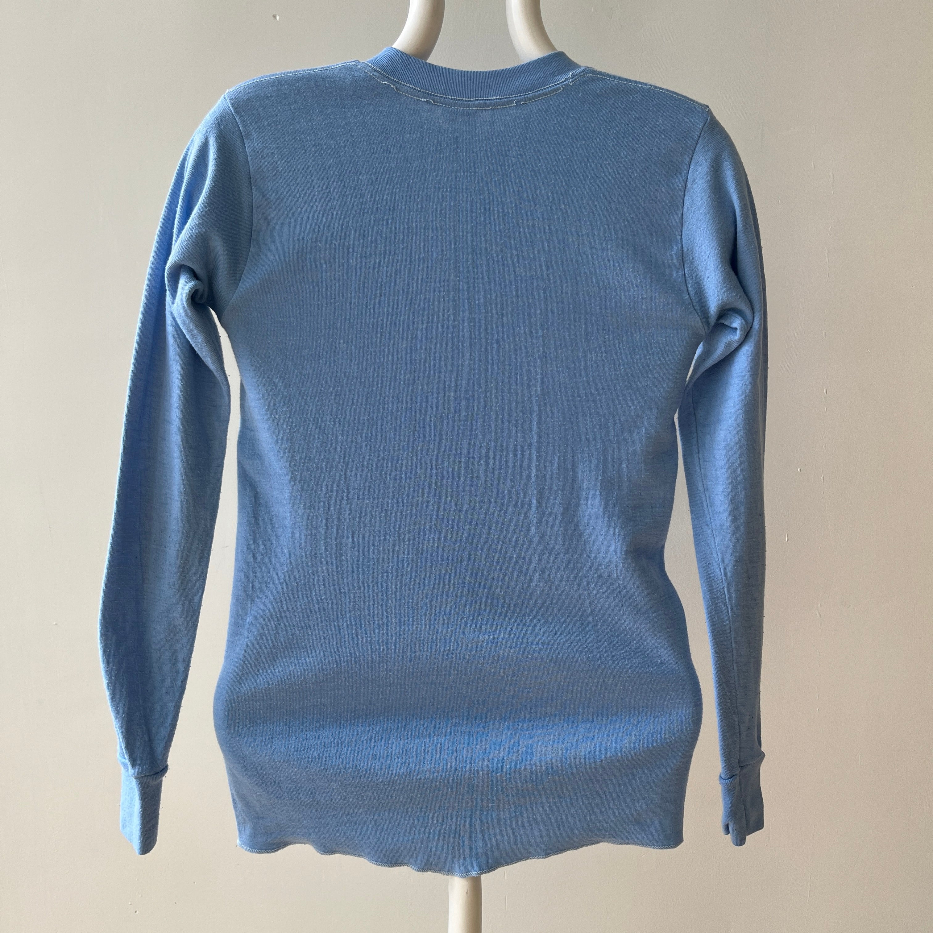1970s Baby Blue Thermal Style Long Sleeve T Shirt