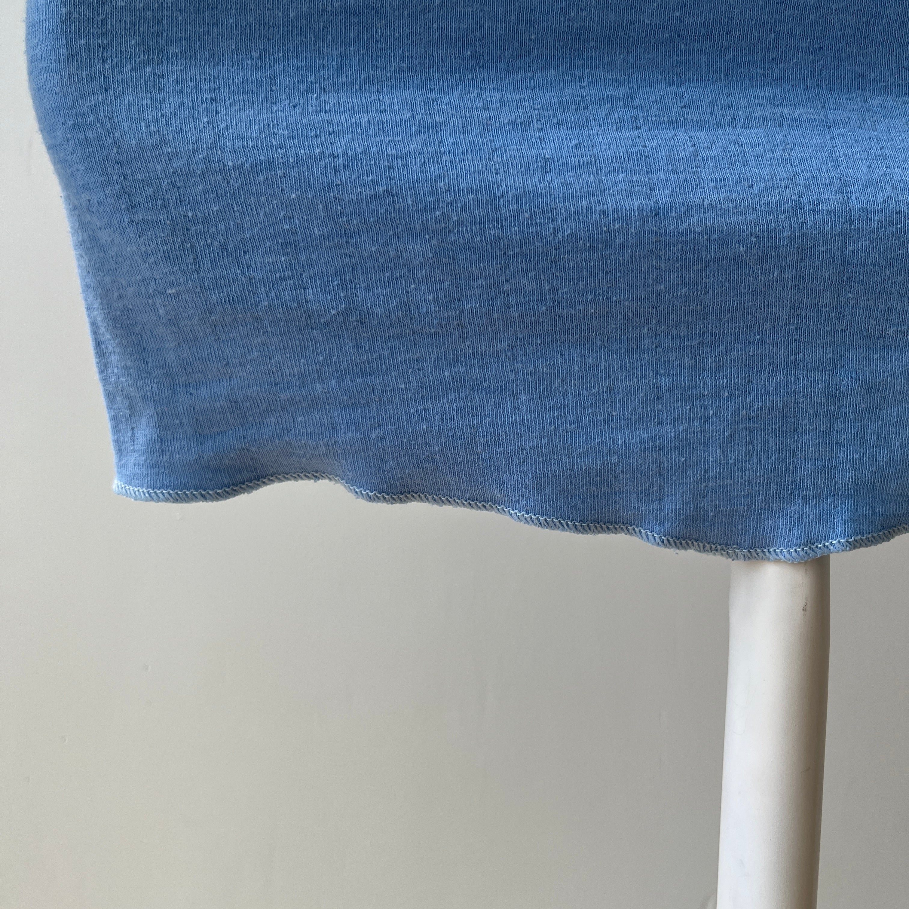1970s Baby Blue Thermal Style Long Sleeve T Shirt