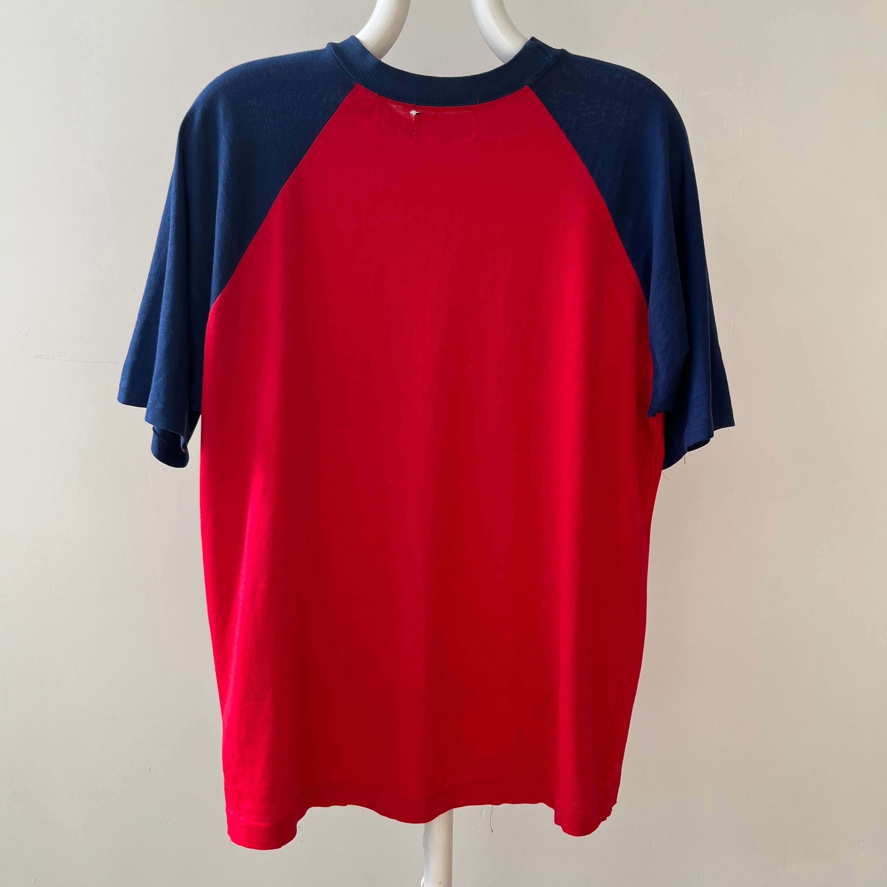 1970s Two Tone Red and Blue Pocket T Shirt