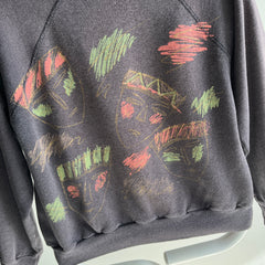 1980s Random Drawings of Heads Super Sun Faded and Wonderfully Cropped Sweatshirt