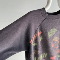 1980s Random Drawings of Heads Super Sun Faded and Wonderfully Cropped Sweatshirt