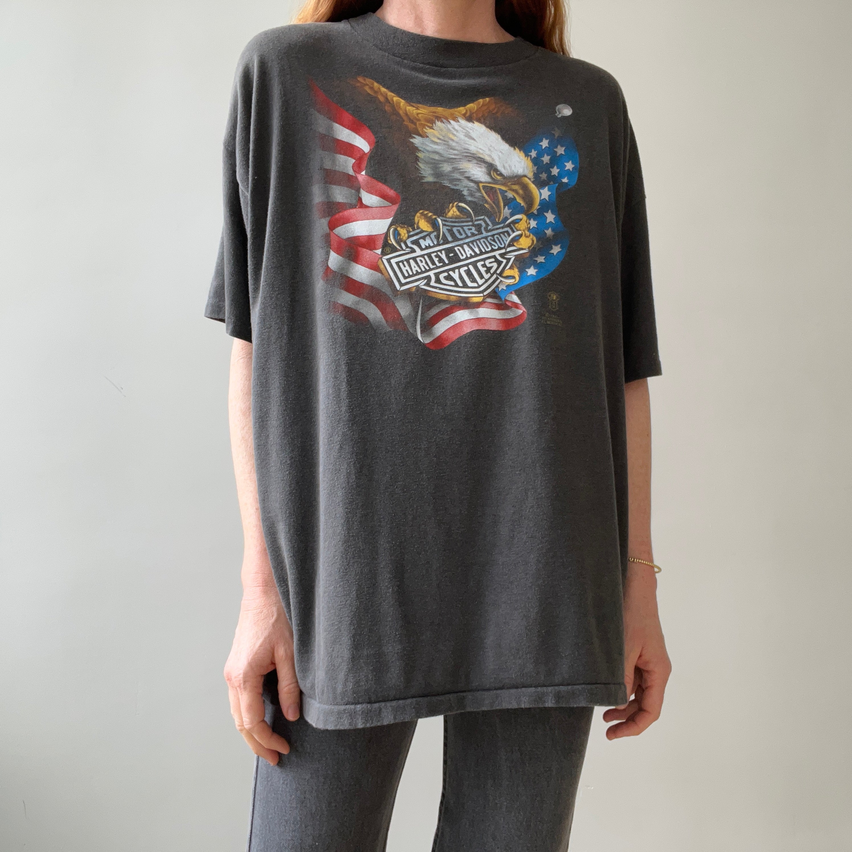 1987 Faded Black 3D Emblem Harley T Shirt - V COLLECTIBLE