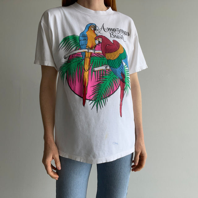 1980s Epically Rad "Amazonas Brasil" Lightweight Cotton T-Shirt - Parrots! Brazil! The Amazon!