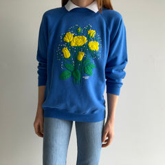 1980s Morning Star Yellow Roses Built In Polo Sweatshirt - YES PLEASE