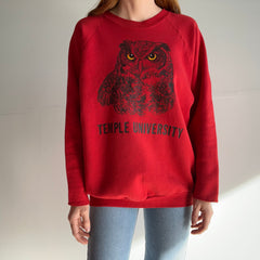 1980s Temple University Hemmed Sleeve Owl Sweatshirt - WORN