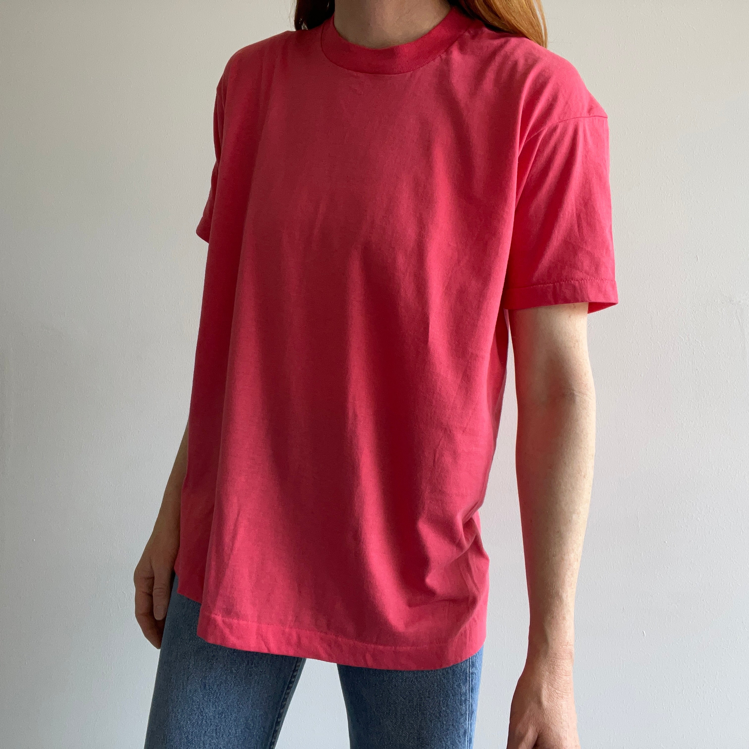 1980s Salmon Pink Never? Barely? Worn T-Shirt by Screen Stars