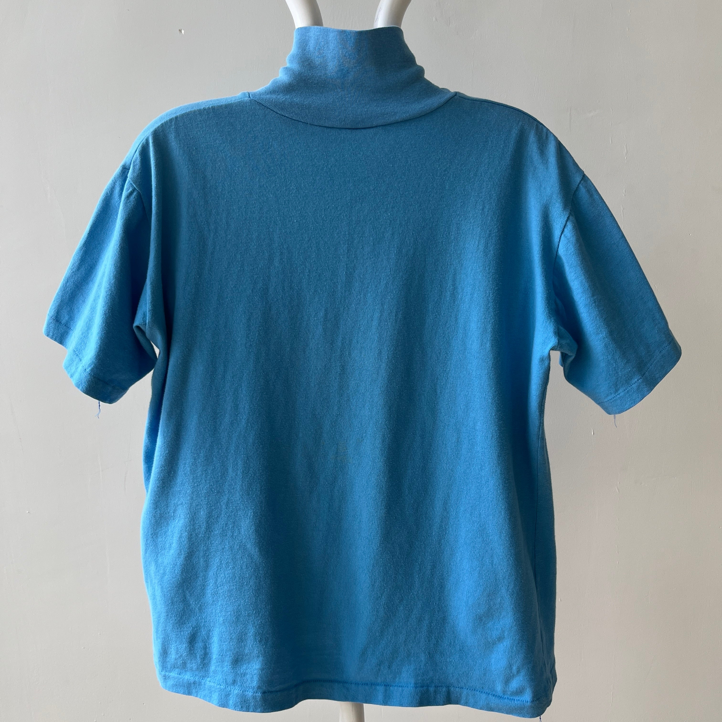 1970s Baby Blue Mock Neck T Shirt - Mock Necks Are Hot RN