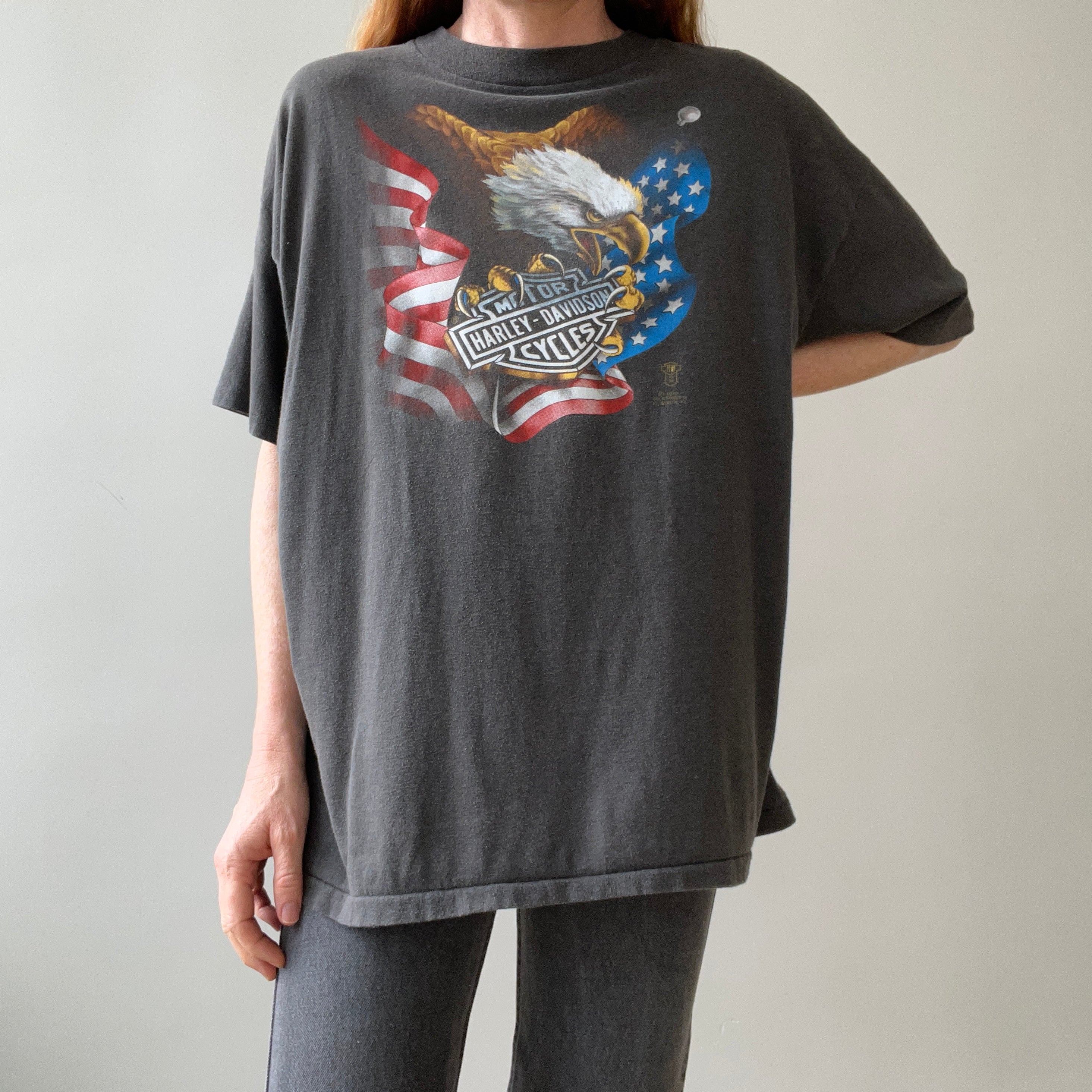 1987 Faded Black 3D Emblem Harley T Shirt - V COLLECTIBLE