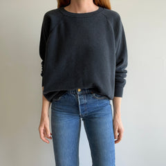 1980s Faded Black to Gray Slouchy Delight of a Raglan Sweatshirt